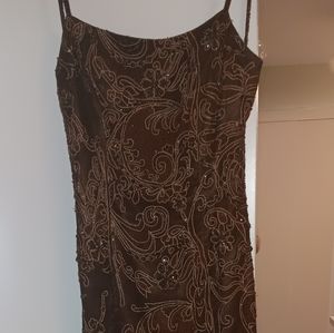 Mia Bellas chocolate Brow beaded evening gown